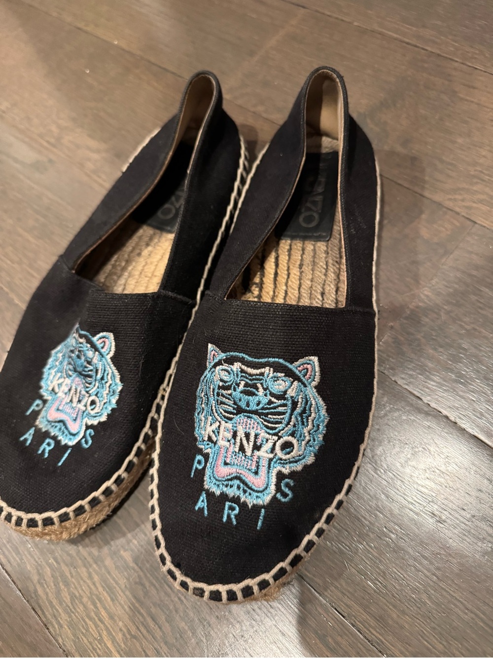 Kenzo Women Black Espadrilles with Blue & Pink Tiger Embroidery - Picture 2 of 4